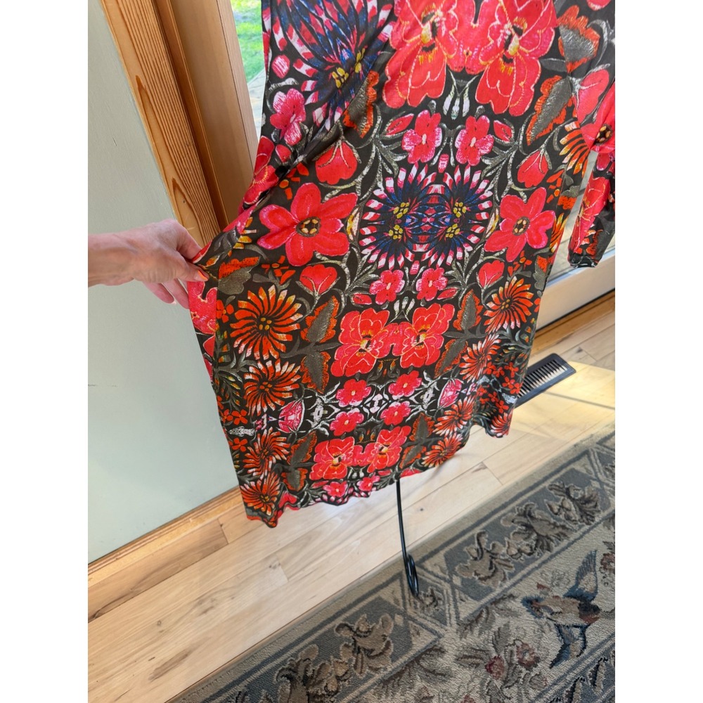 Free People New Romantics Red Floral Kaleidoscopic Tunic Dress Trapeze Sz. M - Picture 3 of 9